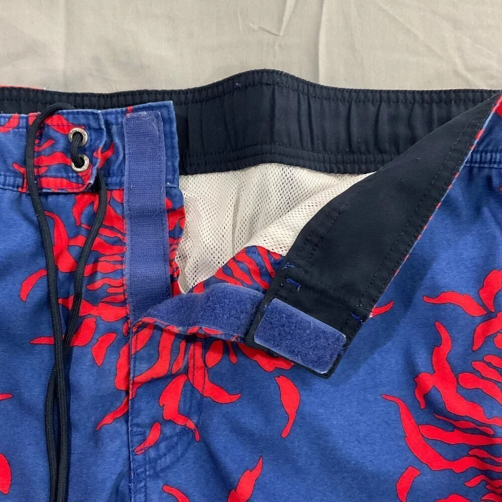 Nautica Mens M‎ Floral Tropical Swim Trunks Blue Red Coastal Beach Board Shorts